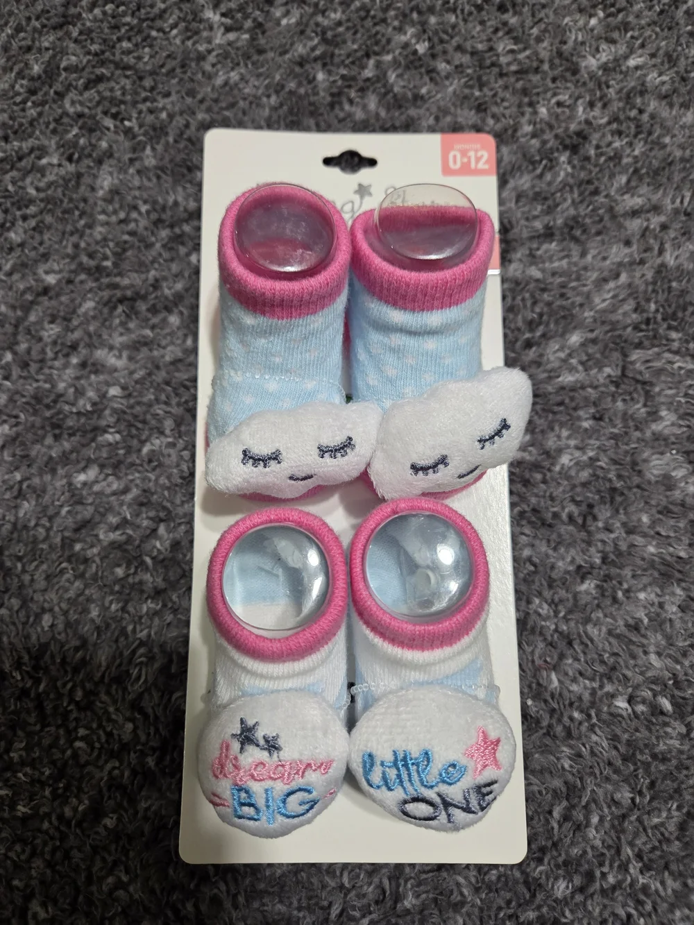 Rising Star Pink & Light Blue Baby Socks with Cloud Plush Accents - Set of 2